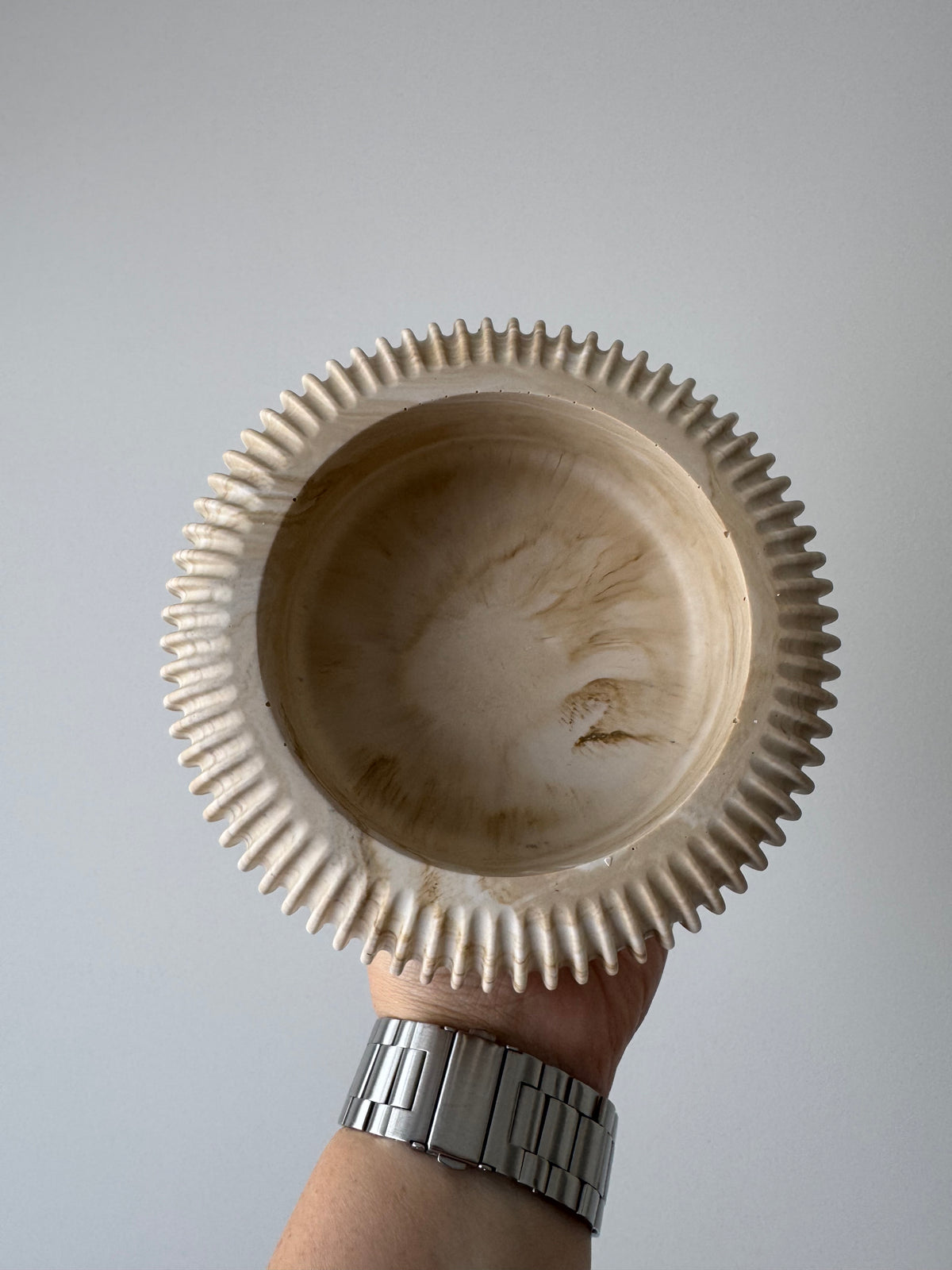 Ribbed Pedestal Bowl - Beige Marble