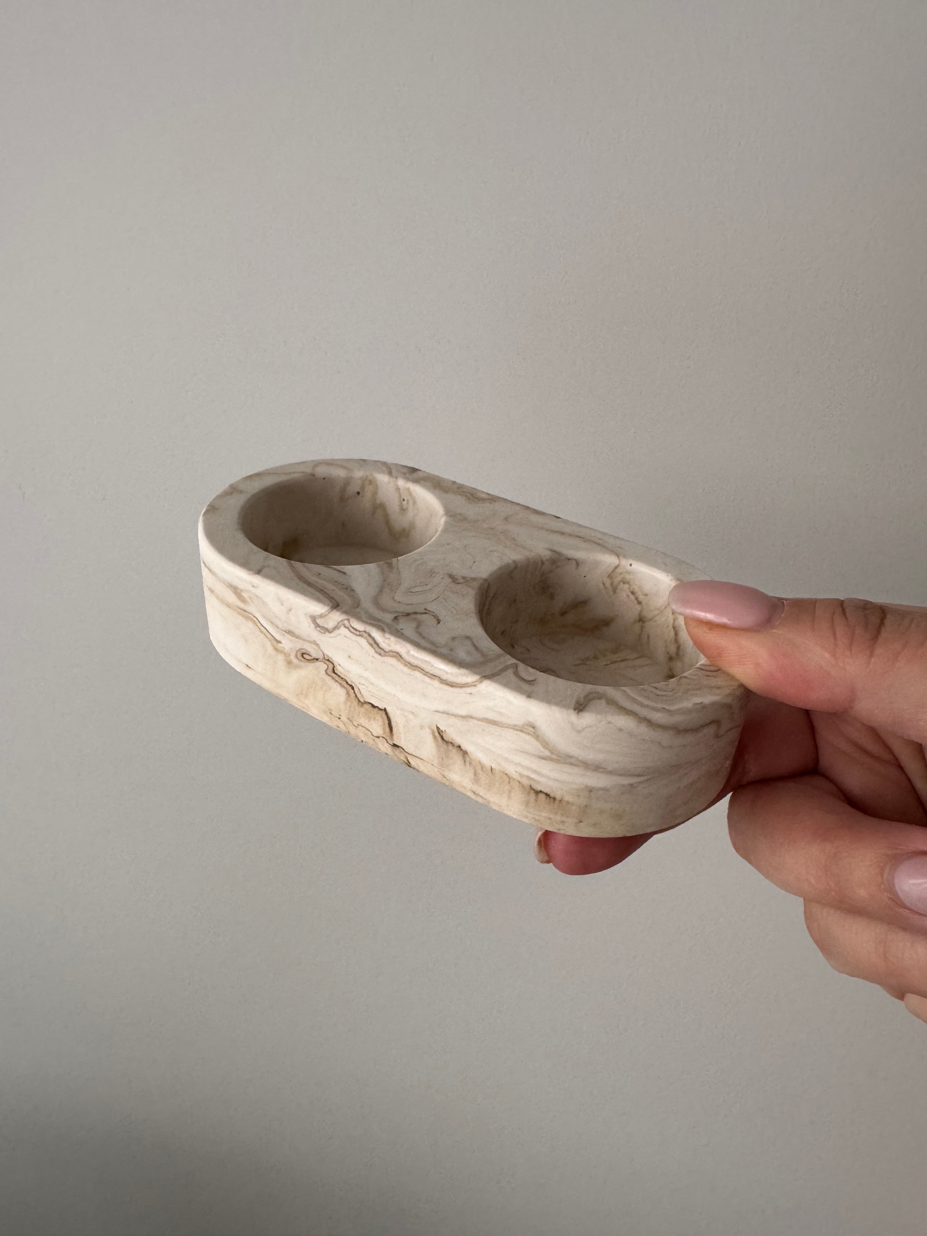 Double Tea Light Holder - Beige Marble