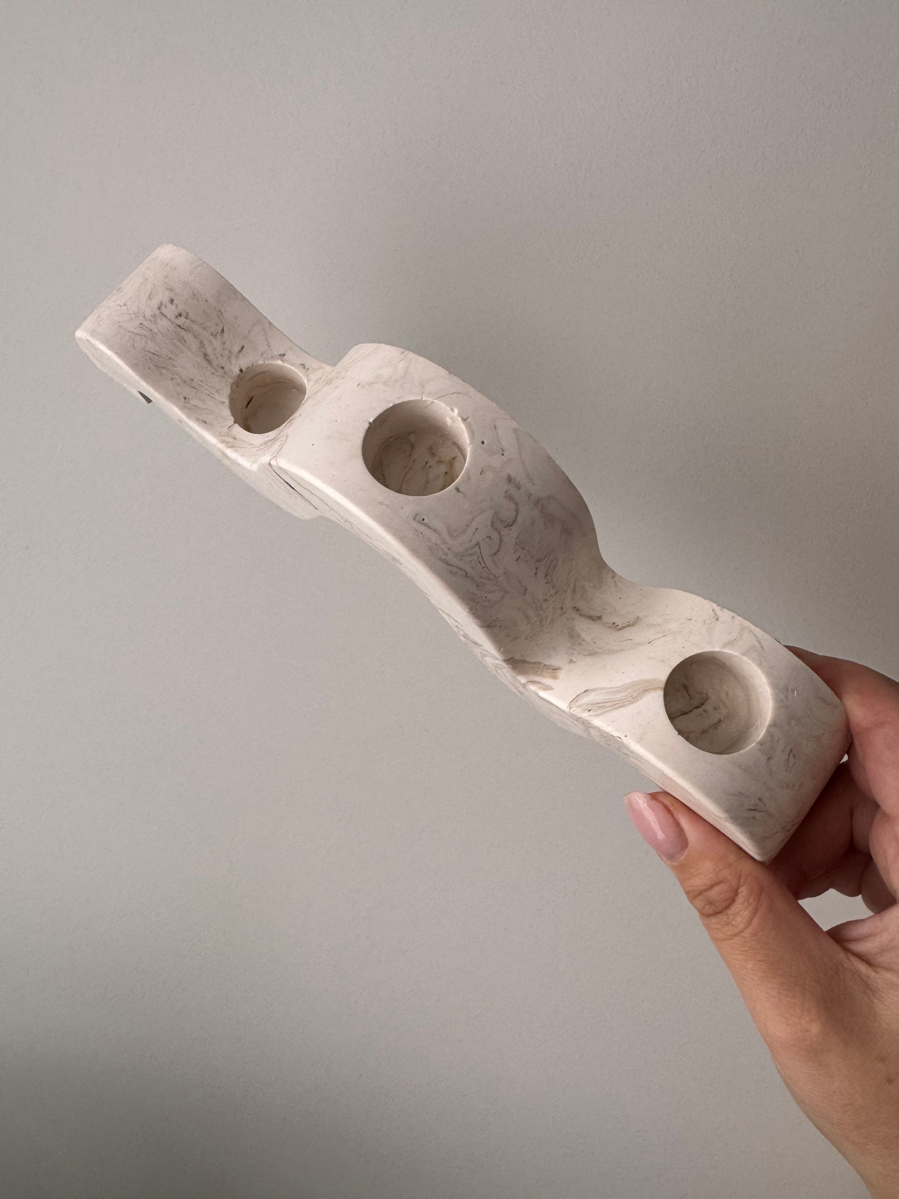 The Luna Candelabra- Beige Marble